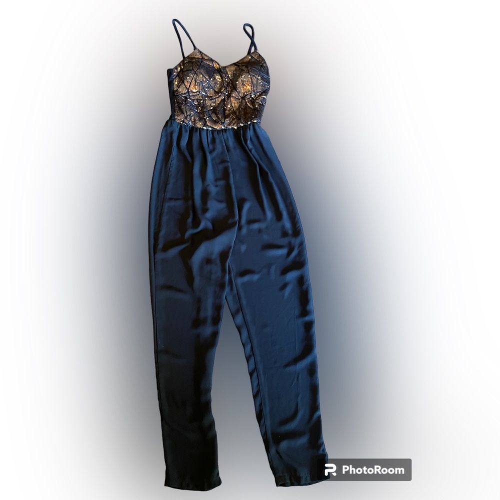Alt.B Black sequin top jumpsuit teen size small.